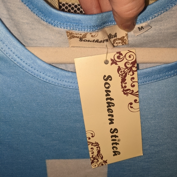 Texas Y'all Boot T shirt, Blue, Southern Stich, M, NWT - Picture 2 of 2